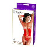 ALLURING FISHNET BODYSTOCKING - RED