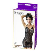 LACE FISHNET MINI DRESS - BLACK