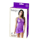 LACE FISHNET MINI DRESS - PURPLE