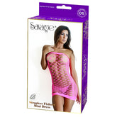 STRAPLESS FISHNET MINI DRESS - PINK