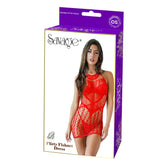 FLIRTY FISHNET DRESS - RED