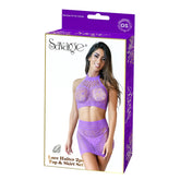 LACE HALTER 2PC TOP & SKIRT SET - PURPLE