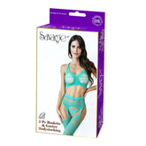 2 PC BRALETTE & GARTERED BODYSTOCKING - GREEEN
