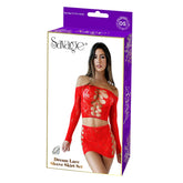 DREAM LACE SLEEVE SKIRT SET - RED