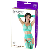 BIKINI TOP, GARTER BELT, PANTY, ARM WARMERS 4PC - GREEN