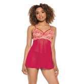 PINK PUSSYCAT BABYDOLL & THONG - SMALL - PINK/ ROSE GOLD