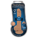 FLESHSTIXXX 9" SILICONE DILDO WITH BALLS - LATTE