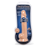 FLESHSTIXXX 10" SILICONE DILDO WITH BALLS - TAN