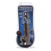 FLESHSTIXXX 10" SILICONE DILDO WITH BALLS - BROWN