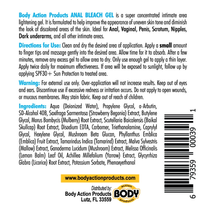 BODY ACTION ANAL BLEACHING GEL 1OZ