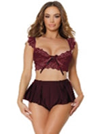 PINK PUSSYCAT CROP TOP & SHORTS SET - O/S - BURGUNDY