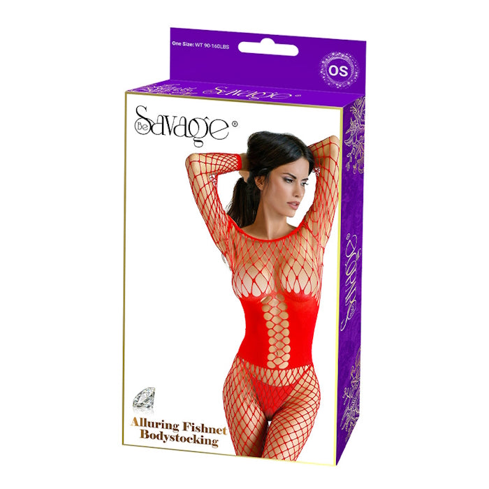 ALLURING FISHNET BODYSTOCKING - RED