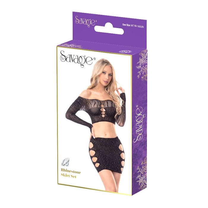 RHINESTONE SKIRT SET - BLACK