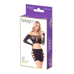 RHINESTONE SKIRT SET - BLACK