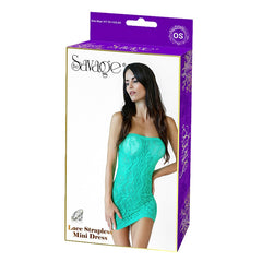 LACE STRAPLESS MINI DRESS - GREEN