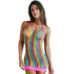 RAINBOW MINI FISHNET DRESS - RAINBOW