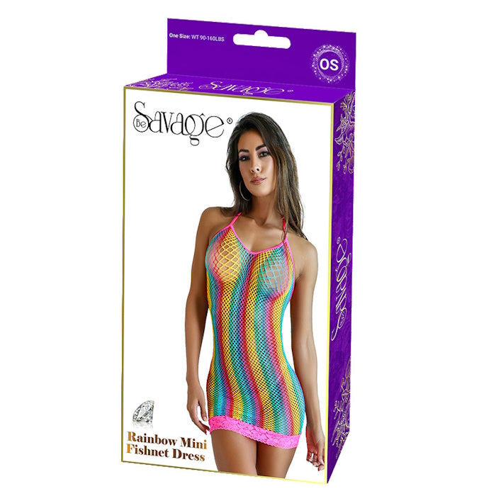 RAINBOW MINI FISHNET DRESS - RAINBOW