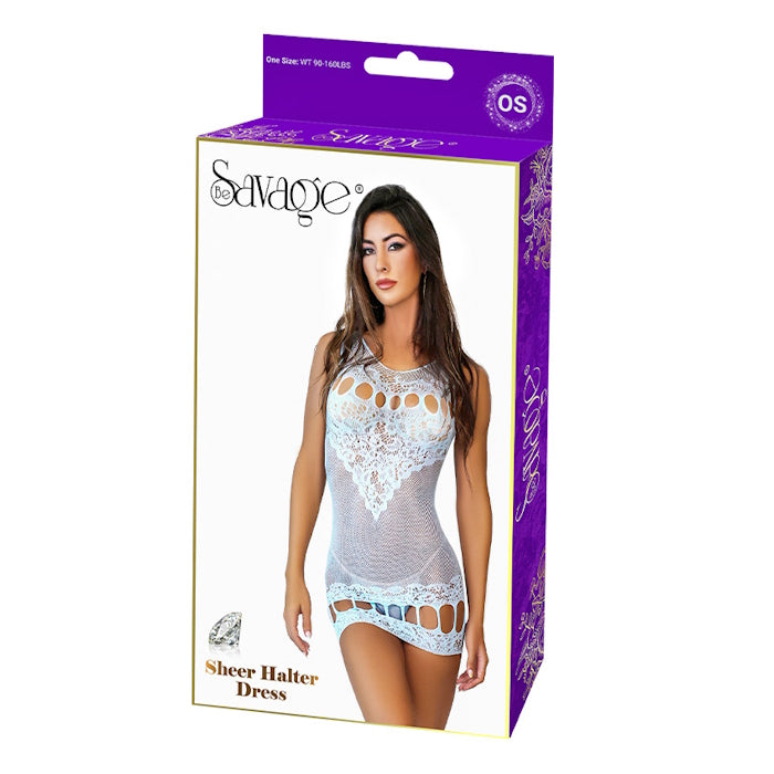 SHEER HALTER DRESS - BABY BLUE