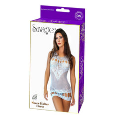 SHEER HALTER DRESS - BABY BLUE