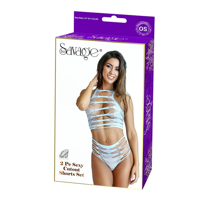 2 PC SEXY CUTOUT SHORTS SET - BABY BLUE