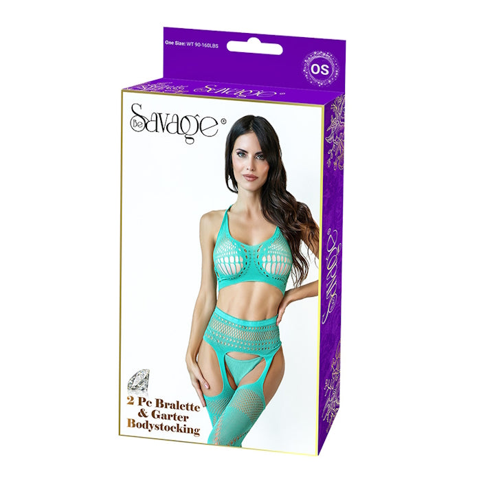 2 PC BRALETTE & GARTERED BODYSTOCKING - GREEEN