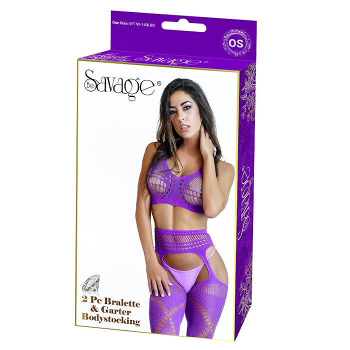 BRALETTE & GARTERED BODYSTOCKING 2PC - PURPLE