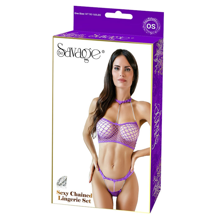 SEXY CHAINED LINGERIE SET - PURPLE