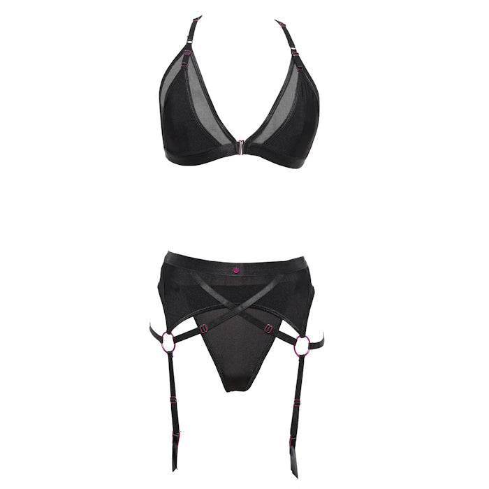 PINK PUSSYCAT GARTER SET - OS - BLACK