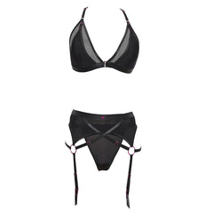 PINK PUSSYCAT GARTER SET - OS - BLACK