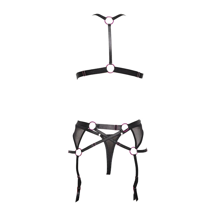 PINK PUSSYCAT GARTER SET - OS - BLACK