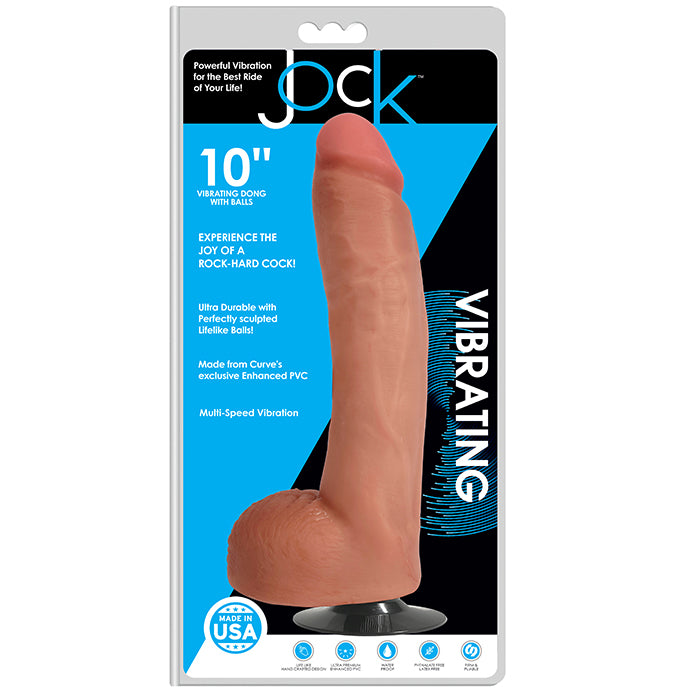 JOCK 10" VIBRATING DONG WITH BALLS - VANILLA