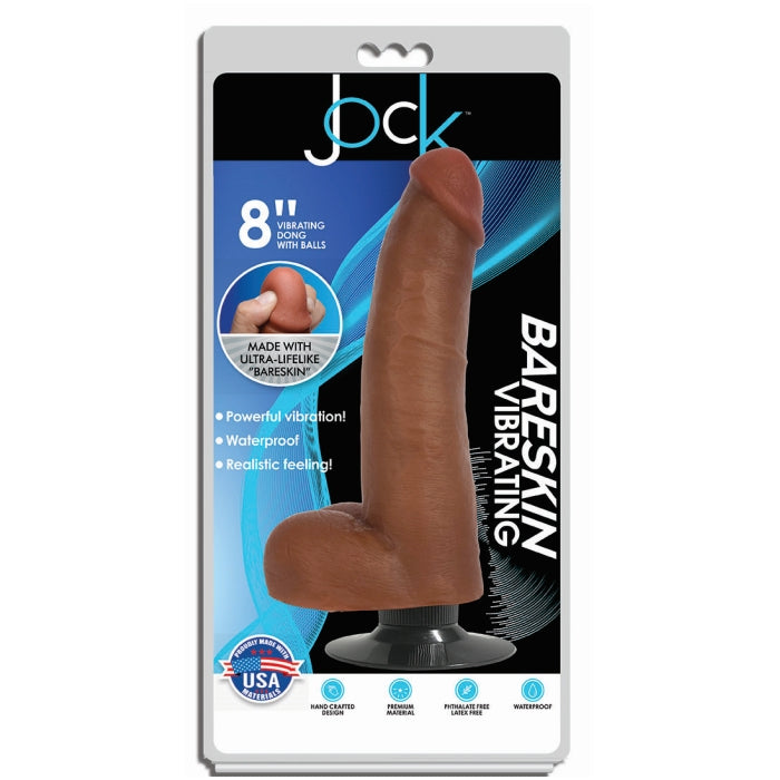 8" BARESKIN VIBRATING DONG WITH BALLS - LATTE