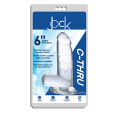 JOCK C-THRU 6" CLEAR TPE DONG W/BALLS & SUCTION CUP