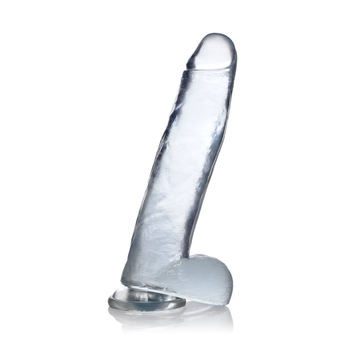 JOCK C-THRU 11" CLEAR TPE DONG W/BALLS & SUCTION CUP