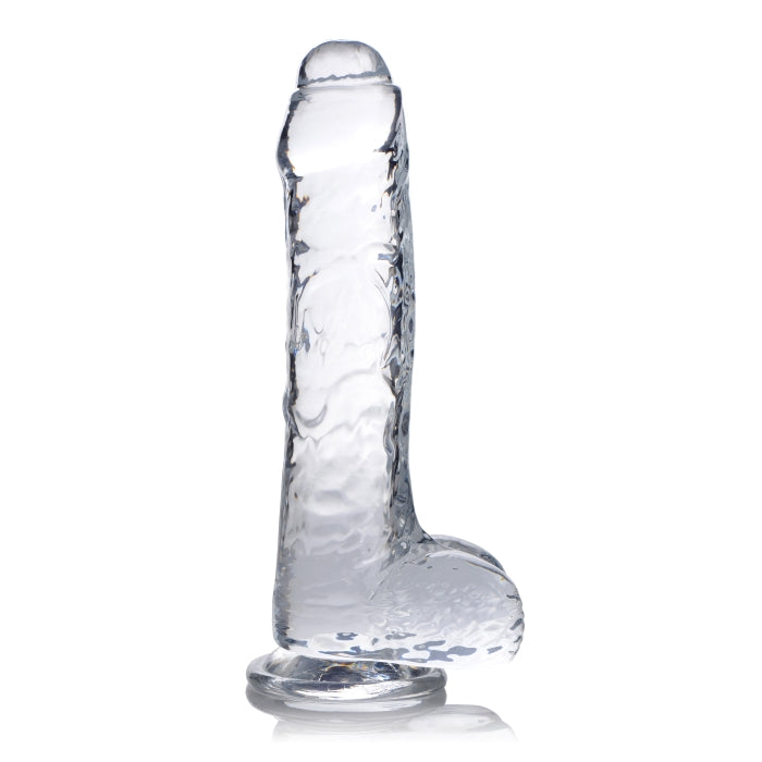 JOCK C-THRU SLIM 8" WITH BALLS CLEAR TPE DILDO