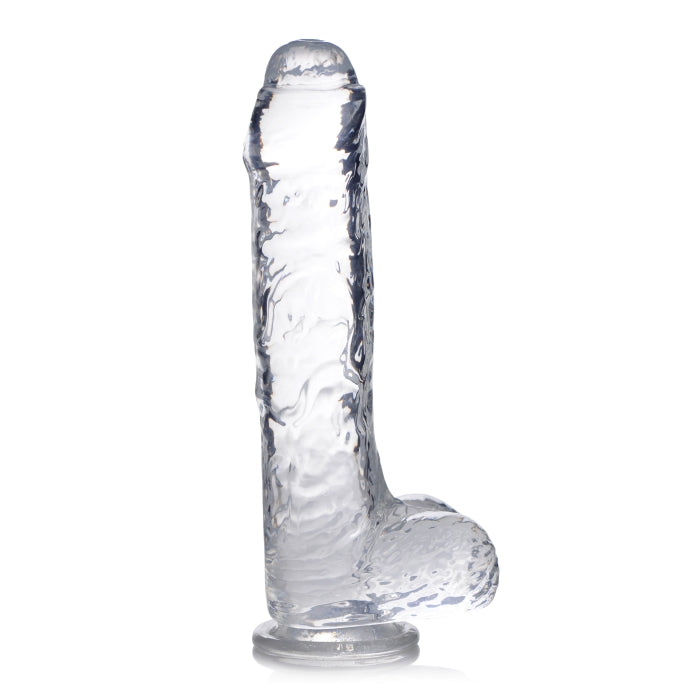 JOCK C-THRU SLIM 9" WITH BALLS CLEAR TPE DILDO