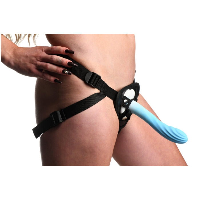 SIMPLY SWEET 7" RIPPLED SILICONE DILDO - BLUE WHITE