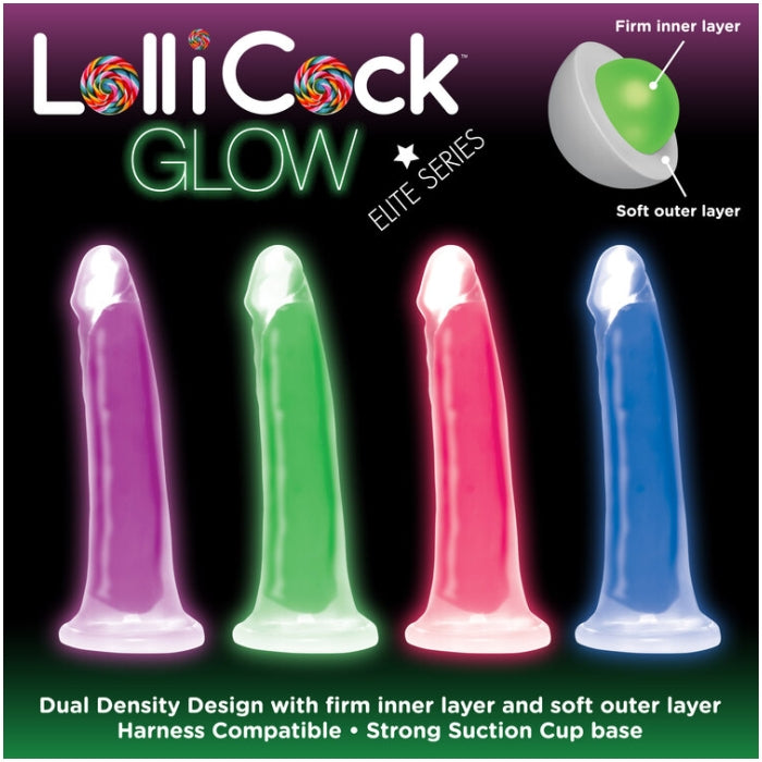 LOLLICOCK 7" GLOW-IN-THE-DARK SILICONE DILDO - PINK