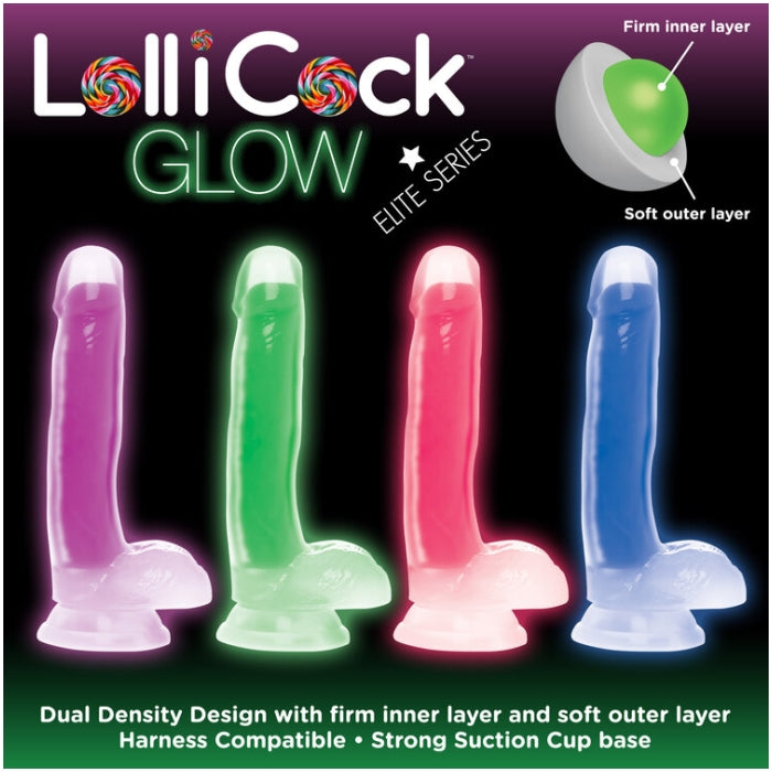 LOLLICOCK 7" GLOW-IN-THE-DARK SILICONE DILDO W/BALLS GRN