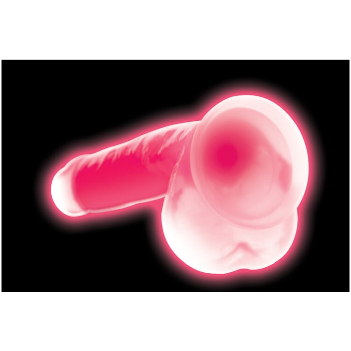 LOLLICOCK 7" GLOW-IN-THE-DARK SILICONE DILDO W/BALLS PNK