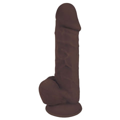 FLESHSTIXXX 8" SILICONE DILDO WITH BALLS - CHOCOLATE