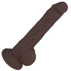 FLESHSTIXXX 9" SILICONE DILDO WITH BALLS - CHOCO