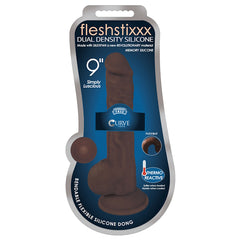 FLESHSTIXXX 9" SILICONE DILDO WITH BALLS - CHOCO