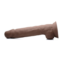 FLESHSTIXXX 10" SILICONE DILDO WITH BALLS - BROWN