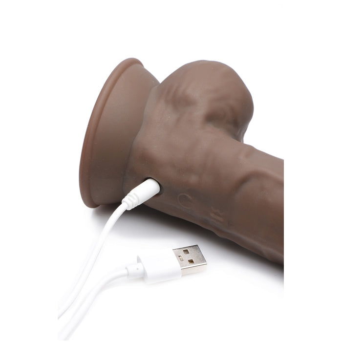 FLESHSTIXXX 8" VIBE SILICONE DILDO W/ BALLS - BROWN