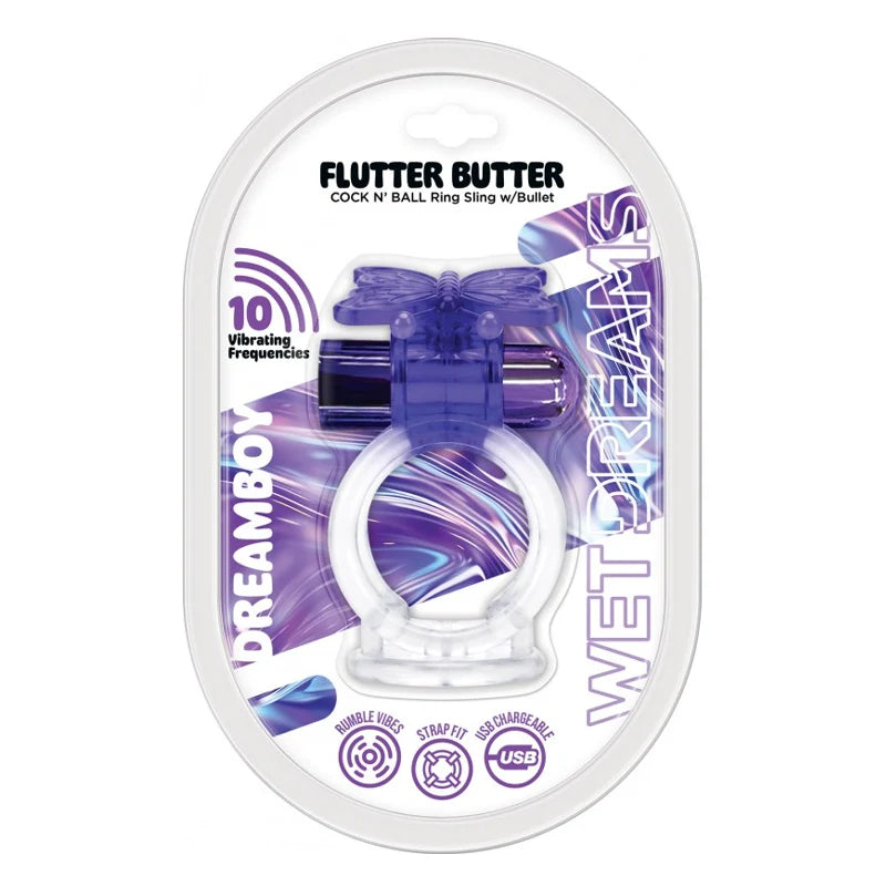 FLUTTER BUTTER JELLY COCK & BALL SLING 10X PURPLE