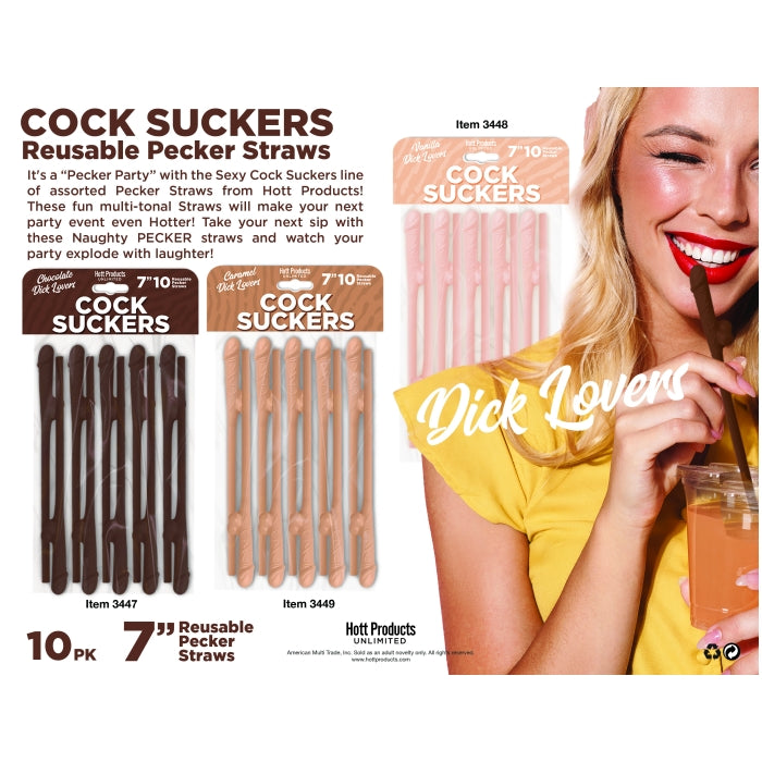 COCK SUCKERS PECKER STRAWS CARAMEL LOVERS 10 PACK