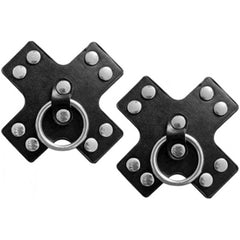 NIPPLICIOUS SEDUCER LEATHER PASTIES WITH RING - BLACK