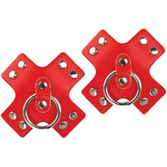 NIPPLICIOUS SEDUCER LEATHER PASTIES WITH RING - RED