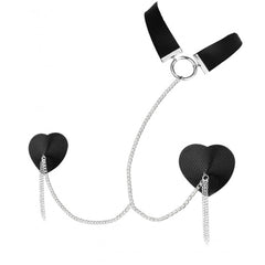 NIPPLICIOUS DOMINATRIX LEATHER COLLAR, PASTIES, CHAIN - BLK